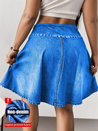 [Printed Pants - Not Faux Denim Fabric][Non-Faux Denim] 9133 Fashion Casual Cross-Waist Imitation Faux Denim Printed Skirt Pants, Casual Stretch, A-Line Imitation Faux Denim Style Skirt Pants, Not Faux Denim, Print - Imitation Denim