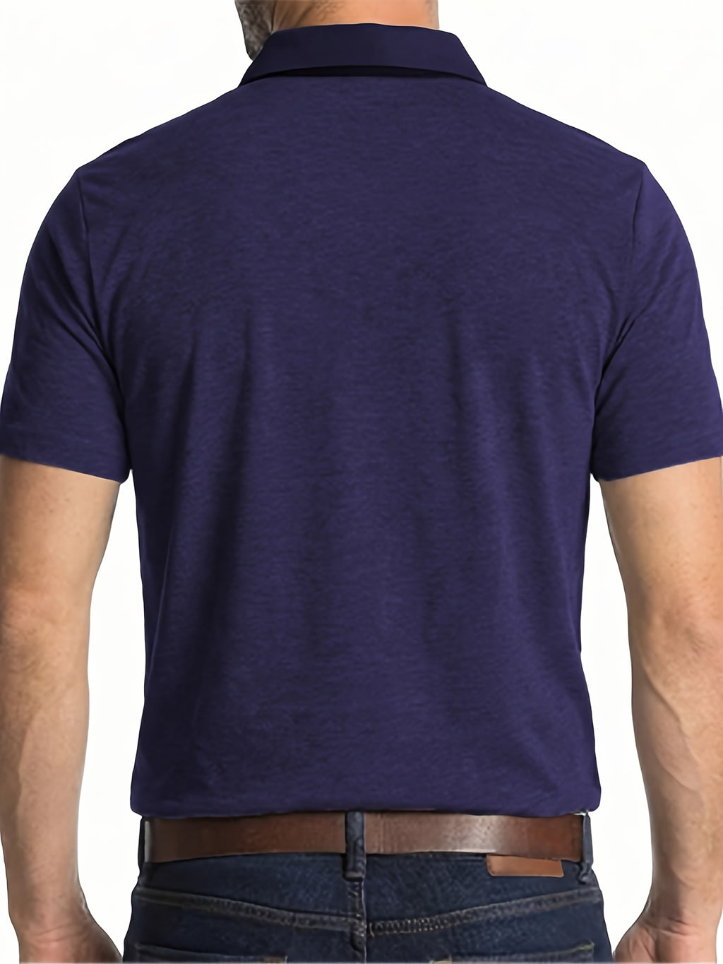 KJ-P035 Men's Daily Outdoor Casual Short-Sleeve Polo Shirt, Solid Color Henley Neck Top, Versatile T-Shirt for Fitness, Commuting, and Multiple Scenarios - Navy Color