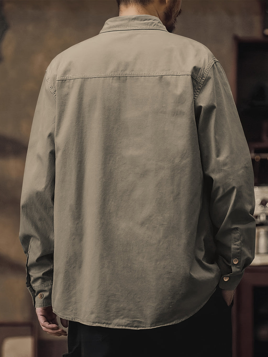 Men's Workwear Long-Sleeve Shirt, American-Style Spring/Autumn Multi-Pocket Casual Lightweight Outdoor Turn- Collar Shirt for Young and Middle-Aged Men - Camel