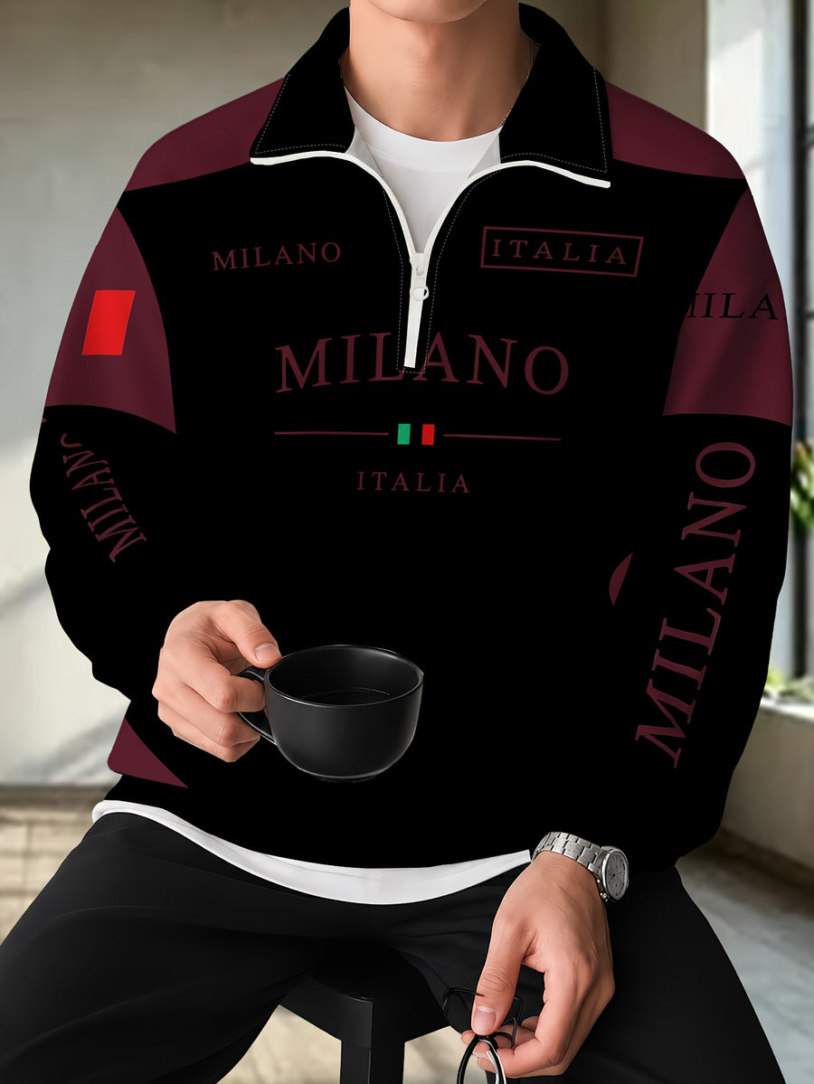 Men'S Half-Zip Lapel Sweatshirt Fashion Letter Print Casual Pullover Trendy Color-Block Patchwork Spring/Autumn Athletic Top Winter Clothes for Men - Mixed Color 10