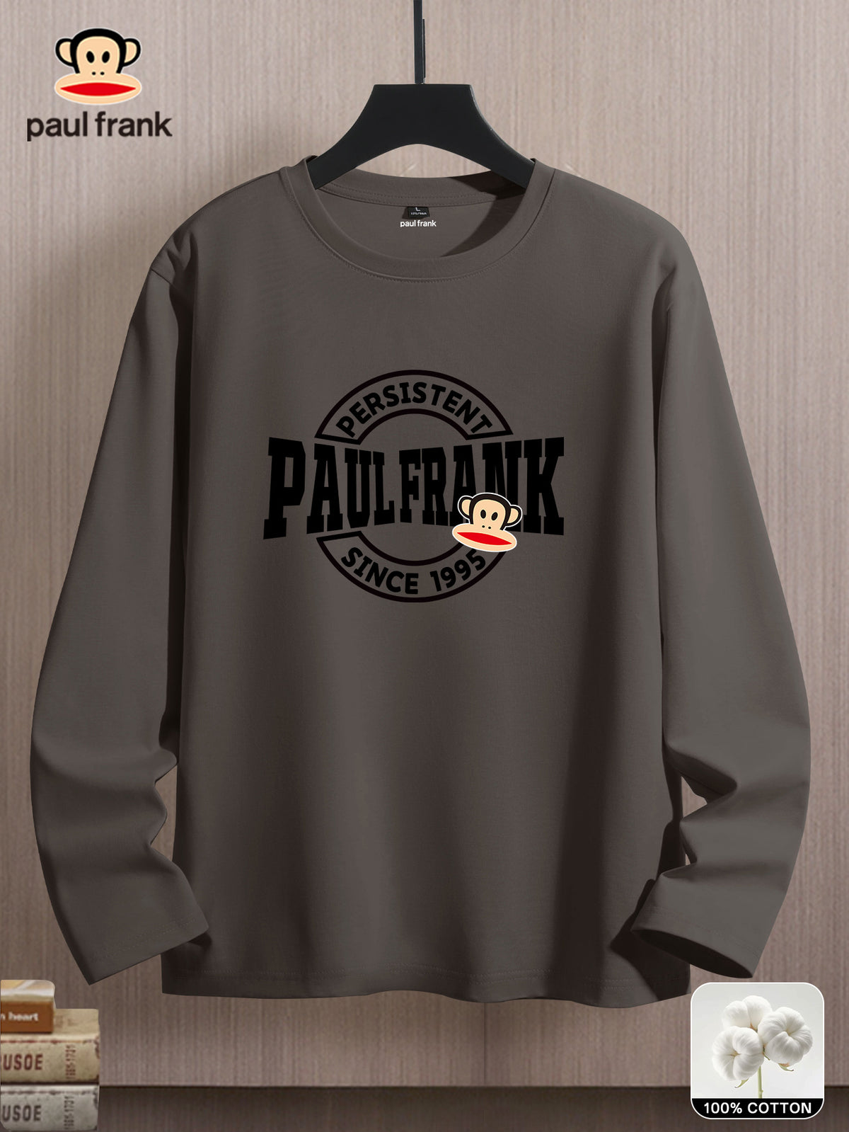 Mùshān Snow Selected Paul Frank Pure Breathable Spring And Autumn Men'S Long Sleeve T-Shirt - Medium Gray