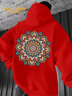 Men's "Mandala" Print Hooded Sweatshirt - Relaxed Fit, Simple and Distinctive Design, Loose Cut for Comfort and Style, Machine Washable Casual Pullover for Autumn/Winter, Suitable for Casual Wear, Hooded Sweater, Winter Apparel, Fashionable Design - Red