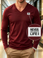 100%, Men'S V-Neck Long Sleeve Short-Sleeve T-Shirt, Men'S Knit Sweatshirt, Casual Sports Outdoor Top, Men'S Casual All-Match T-Shirt, Back to School Season, Gift for Friends - Wine Red 2