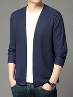 Men's Spring Casual Fashion Cardigan Jacket, for Home and Leisure, Skin-friendly and Comfortable, Versatile and Stylish - Navy Color