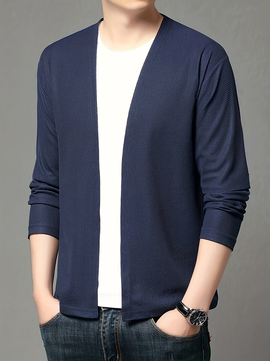 Men's Spring Casual Fashion Cardigan Jacket, for Home and Leisure, Skin-friendly and Comfortable, Versatile and Stylish - Navy Color
