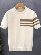 Printed Design – Not Textured/Embroidery/Sequins. Men's Summer Color-block Knitwear with Crew Neck and Ribbed Details, Casual Outdoor Style, Suitable for Summer - Mixed Colors 21
