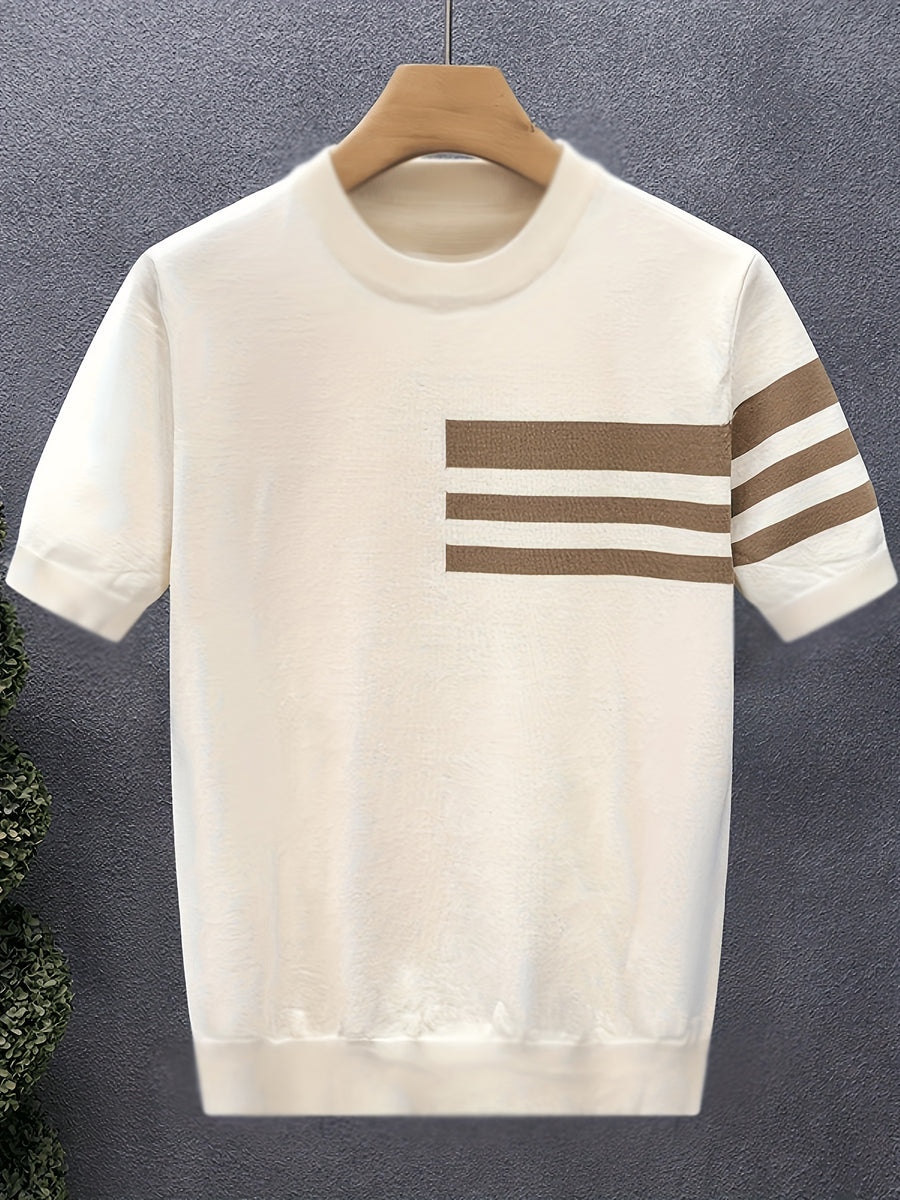 Printed Design – Not Textured/Embroidery/Sequins. Men's Summer Color-block Knitwear with Crew Neck and Ribbed Details, Casual Outdoor Style, Suitable for Summer - Mixed Colors 21