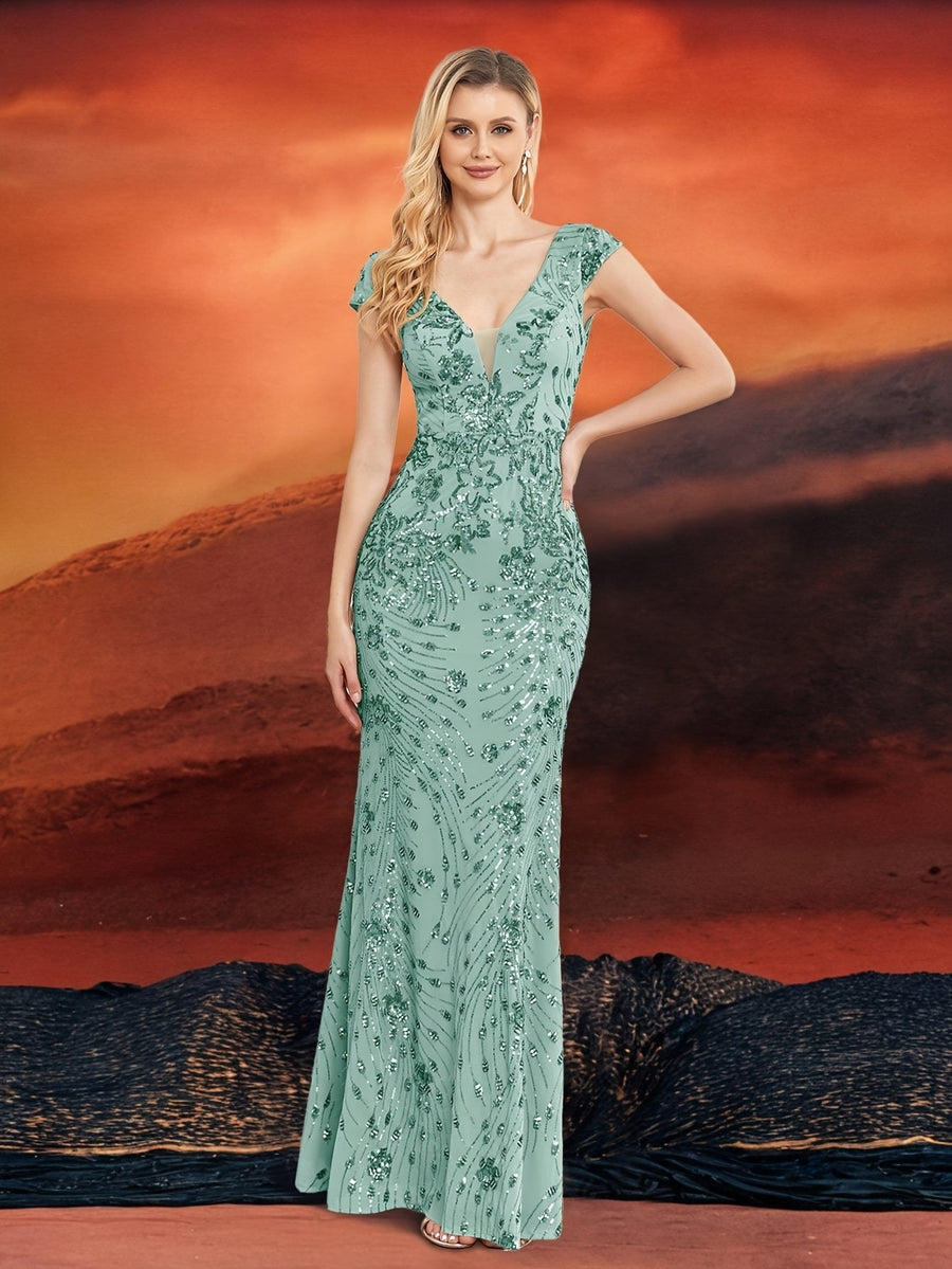Elegant Beaded Mature Sleeveless Fishtail Dress Summer Party Dinner Formal High-end Luxury Bridesmaid Dresses V-Neck Wedding Mom Dress Sexy Tank Long Skirt - Viridity