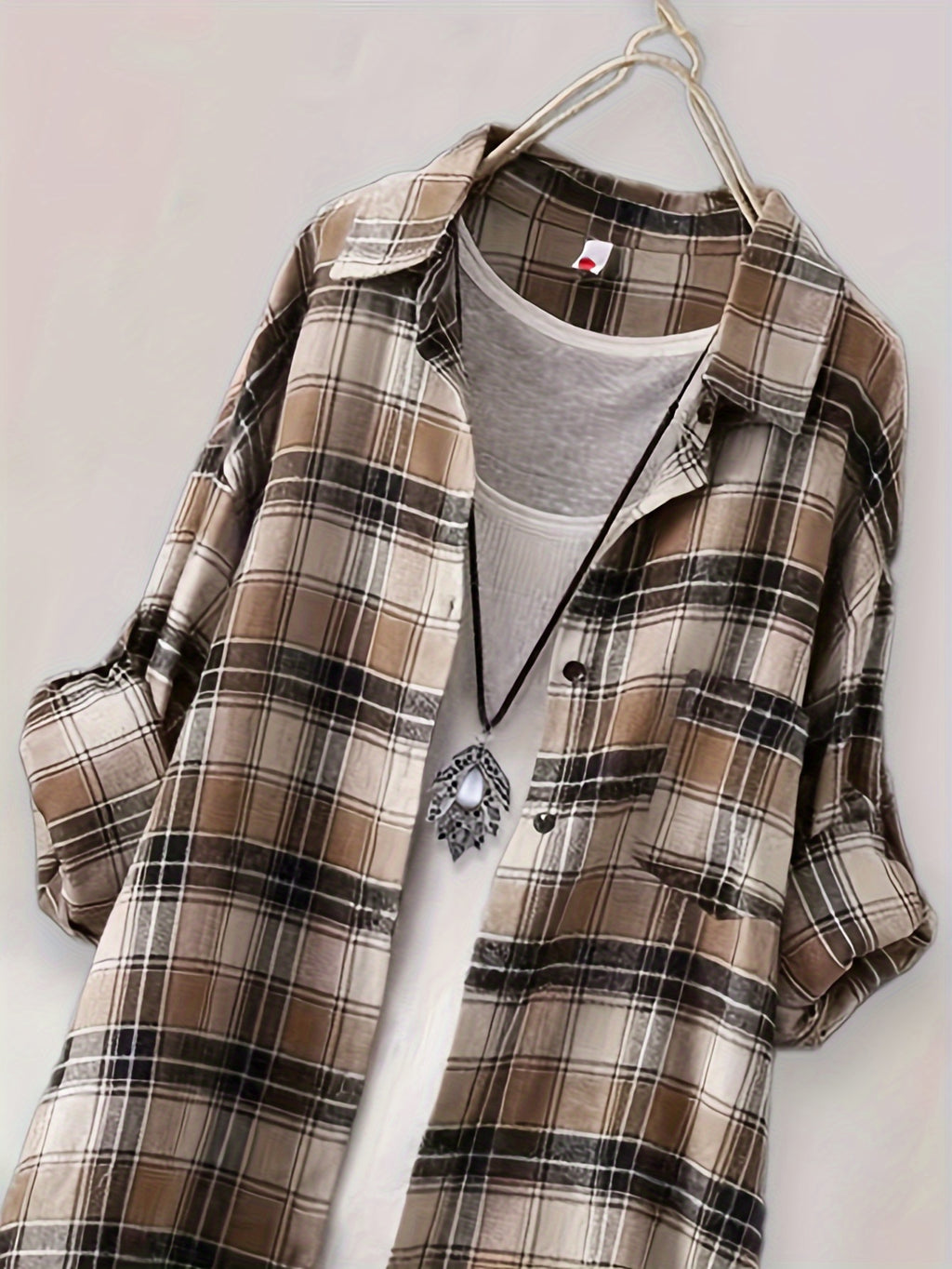 Mid-length Loose-fit Casual Plaid Shirt - Yellow