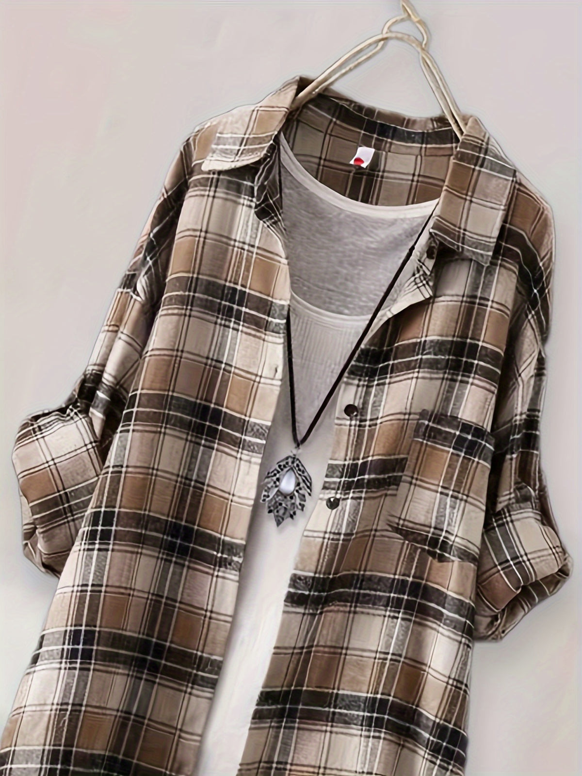 Mid-length Loose-fit Casual Plaid Shirt - Yellow