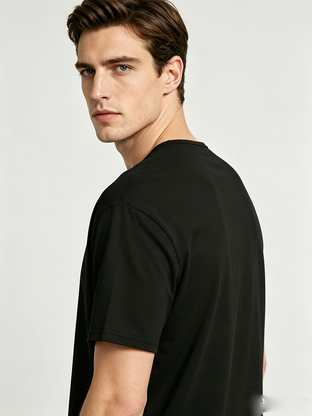Short Sleeve T-Shirt Henley Collar Half-Open Round Neck Summer New Round Neck Solid Color Men'S Thin Top Athletic Short Sleeve Men'S Loose Plus Size Fitness Slim T-Shirt Henley Button-Up Collar Base Layer Training Trendy - Black