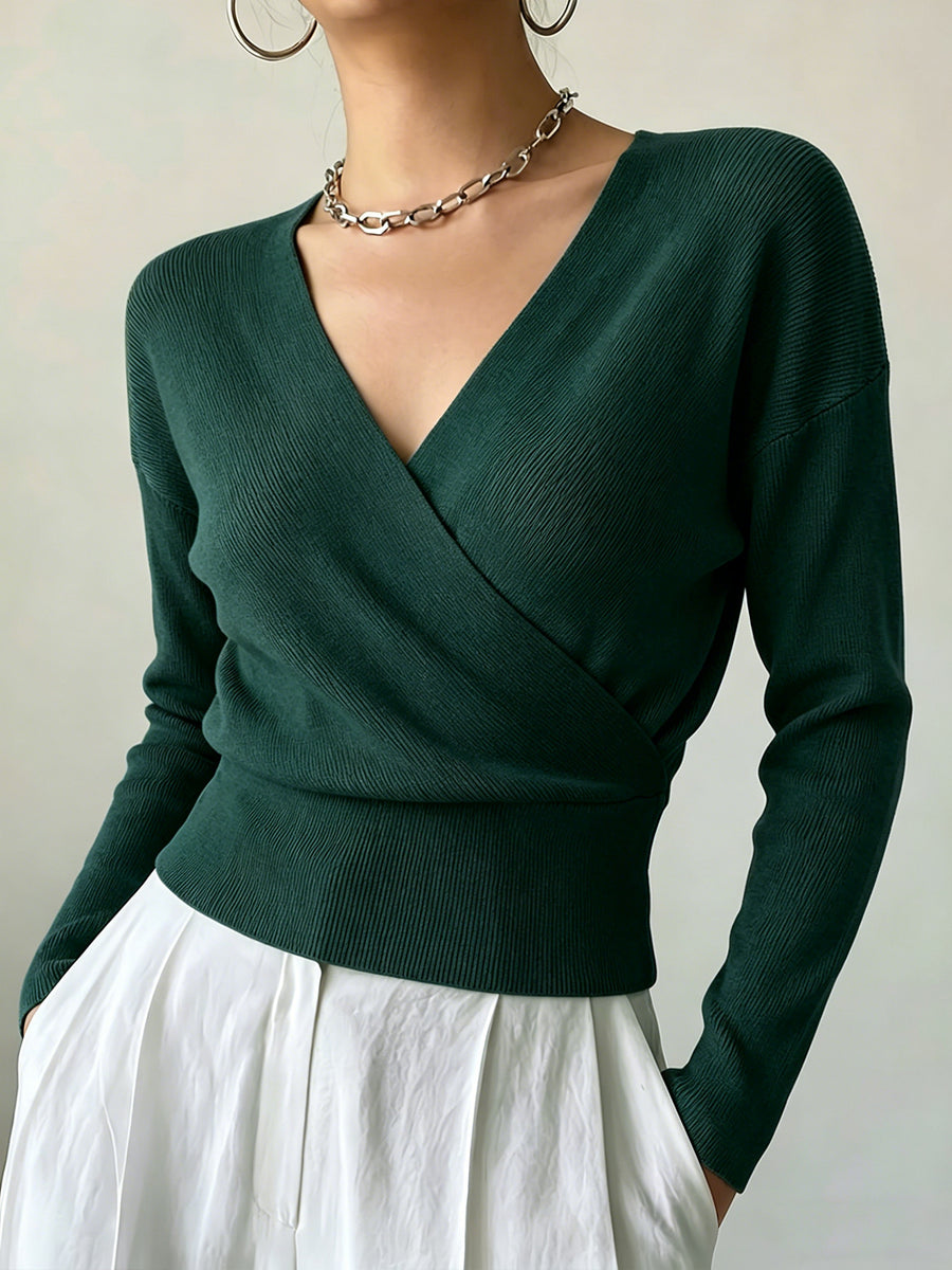 Women'S New Arrivals INS Autumn/Winter Cross-Collar Pullover, Elegant Versatile Loose Fit Machine Washable Long-Sleeve Knitwear - Dark Green