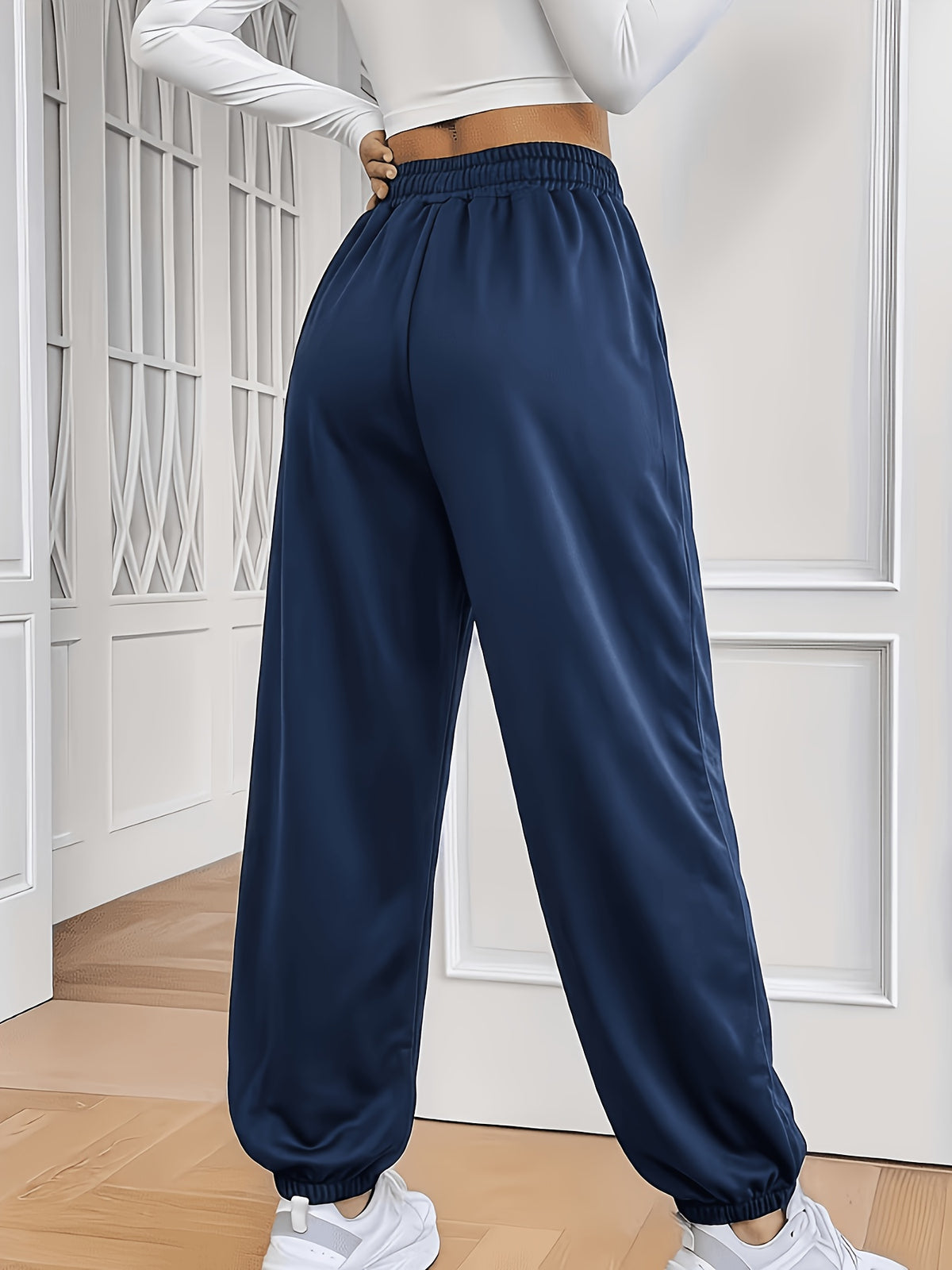 Plus Size Women'S Elastic Cuffed Jogger Pants - Navy Color