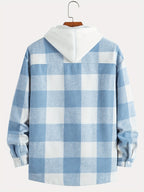 Plaid Shirt Collar Jacket Coat - Light Blue