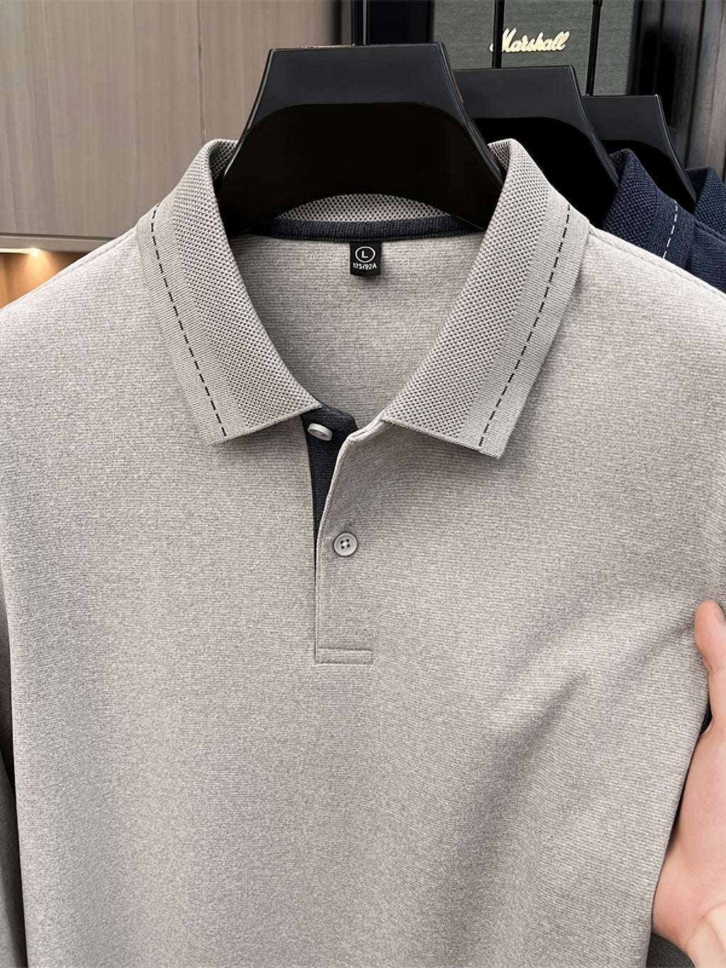 [Star Prosperity Selection] Spring/Autumn Men'S Lapel Polo Shirt, Fashionable Easy Top Solid Color Base Layer, Business Casual Long Sleeve T-Shirt, Best Gift for Friends And Relatives - Light Apricot