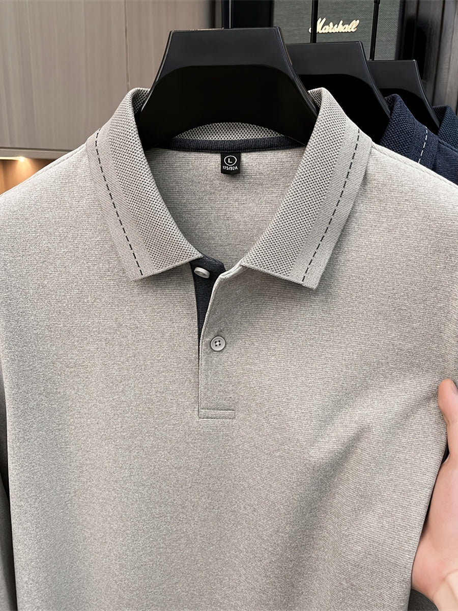 [Star Prosperity Selection] Spring/Autumn Men'S Lapel Polo Shirt, Fashionable Easy Top Solid Color Base Layer, Business Casual Long Sleeve T-Shirt, Best Gift for Friends And Relatives - Light Apricot