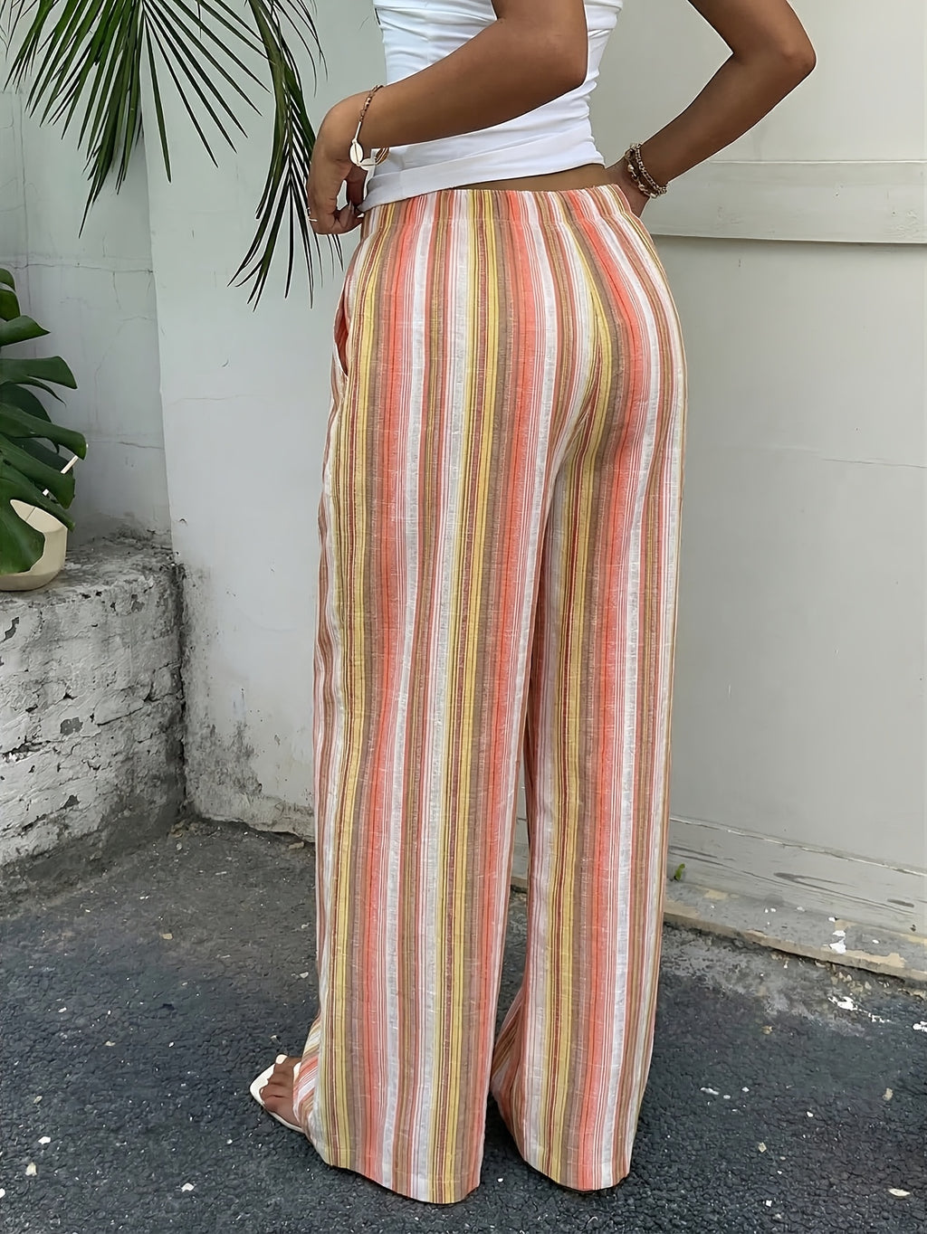 A Comfortable and Stylish Women's Striped Casual Pants, Suitable for Vacation Leisure, Office Wear, and Daily Outings. - Orange