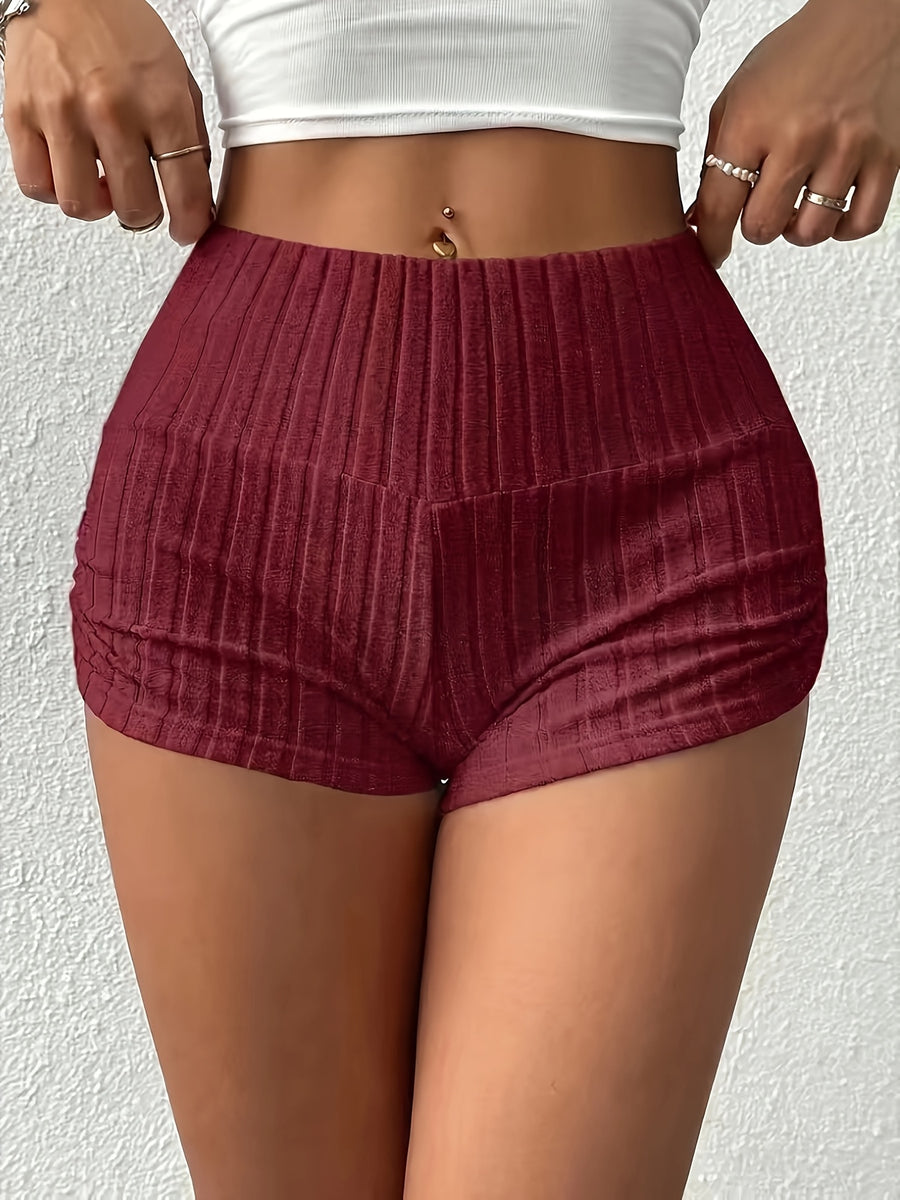 Cloud-Feel Ice-Texture Three-Quarter Pants - Burgundy