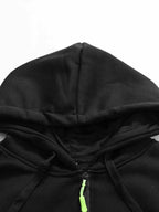 Men'S Athletic Casual Hooded Sweatshirt, Cargo Multi-Pocket Half-Zip Design Brushed K Letter Print Long Sleeve Hoodie - Black