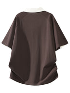 Spring Summer Men'S Mature Versatile Polo Shirt, Contrast Color Patchwork Short Sleeve, Casual Athletic Top - Mocha Brown