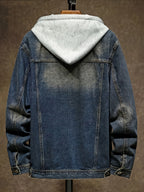 2024 Spring Fall Japanese And Korean Vintage Hooded Denim Jacket Hipster Men'S Hooded Detachable Premium Jacket Top - Sea Blue