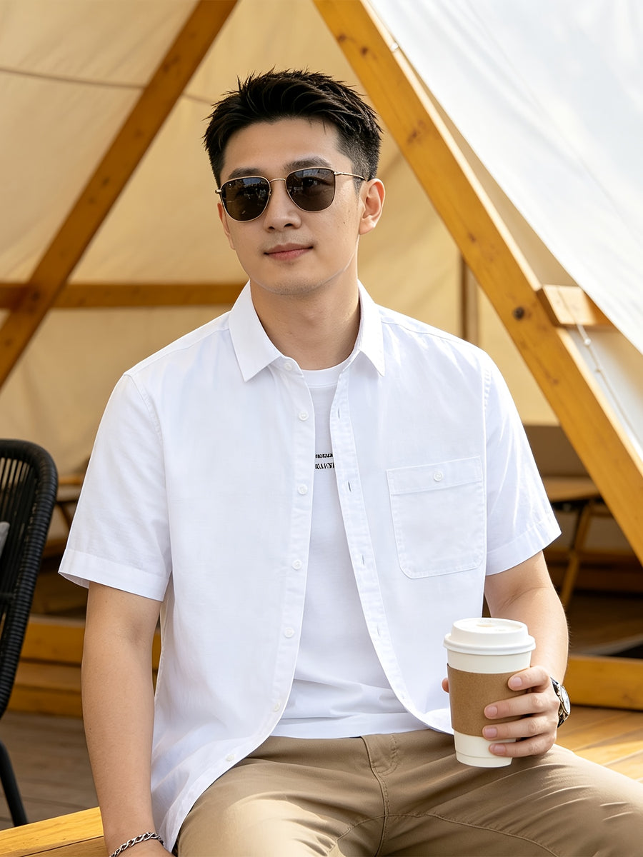 Men'S Casual Short Sleeve Shirt, Loose Easy Fit, Lightweight Breathable, Daily Summer Versatile Top - White