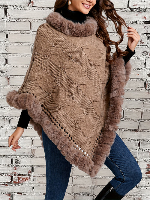 "Net Body Bust" A Single Elegant Women'S Solid Color Twisted Pullover with a Slightly Hollow Design, Made of 100%, Featuring a Faux, Thickened for Warmth, Stylish And Elegant in a European And American Style, Suitable for Autumn/Winter - Khaki
