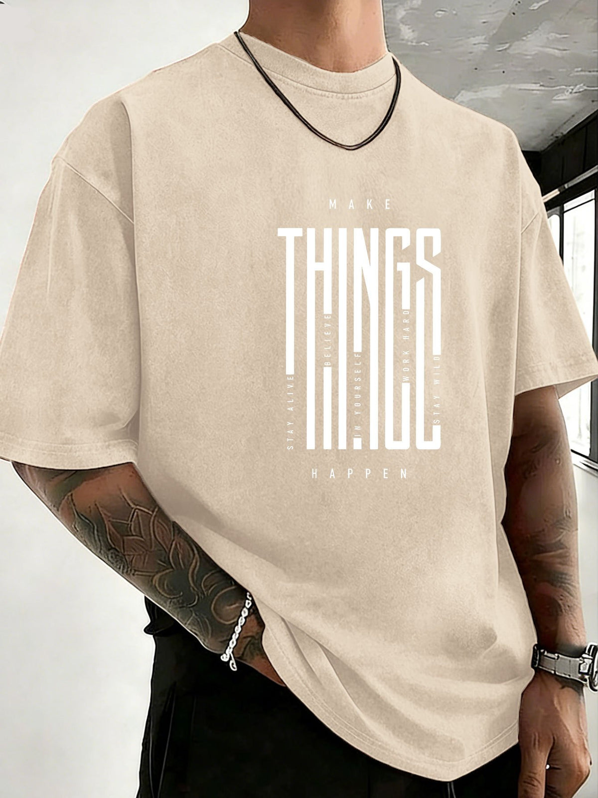 2026 New Unisex T-Shirt, Washed Pure Cotton with Distressed Texture, Double-Sided Print, Breathable and Sweat-Absorbent, Loose Fit for Outdoor Fitness and Sports, Trendy Short Sleeve - Apricot