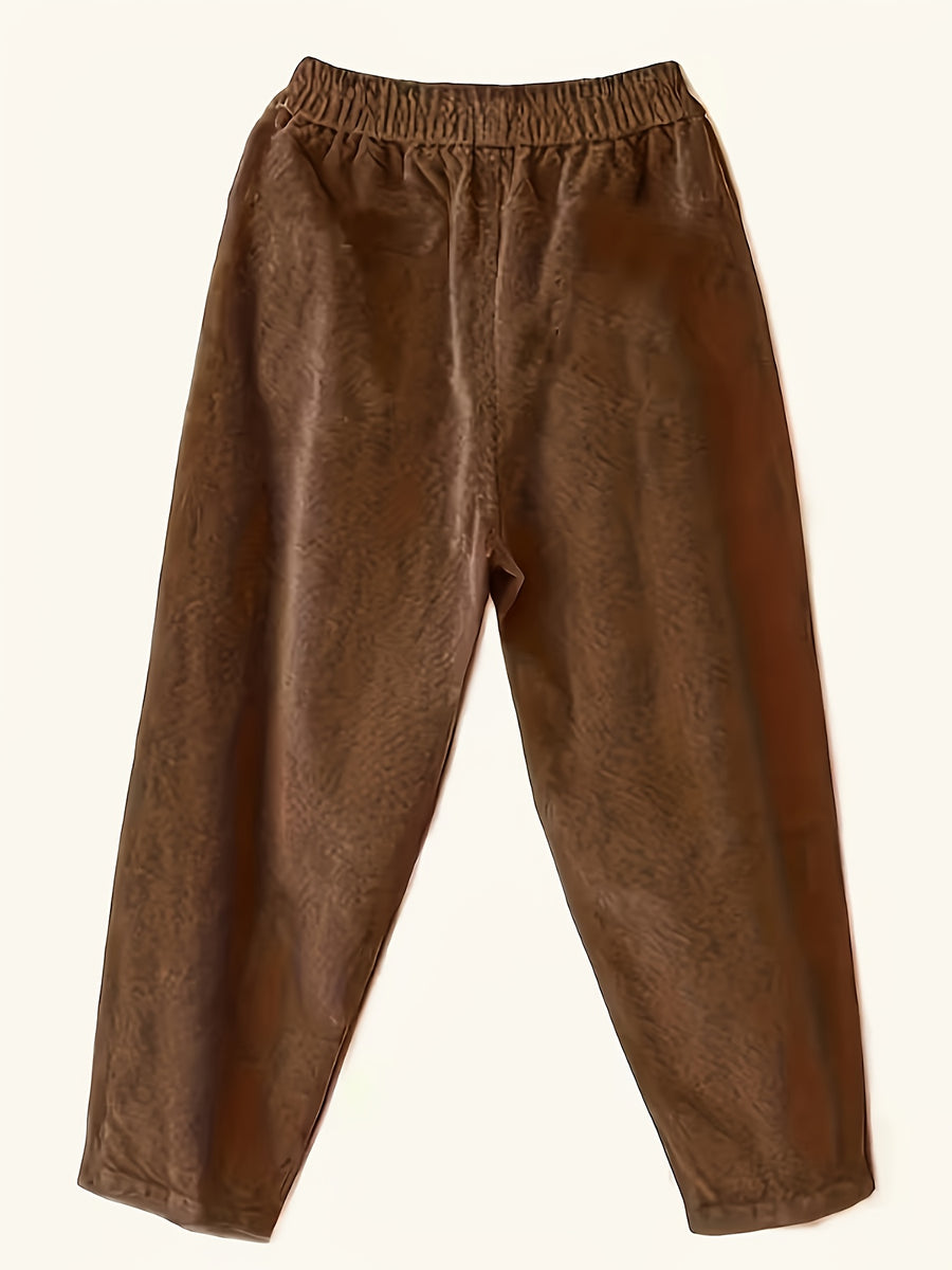 Plus Size - Plus Size - Women'S Elegant Wide-Leg Corduroy Harem Pants - Tapered Design with Pockets, All-Season Corduroy Trousers, Suitable for Casual And Formal Occasions - Coffee Color