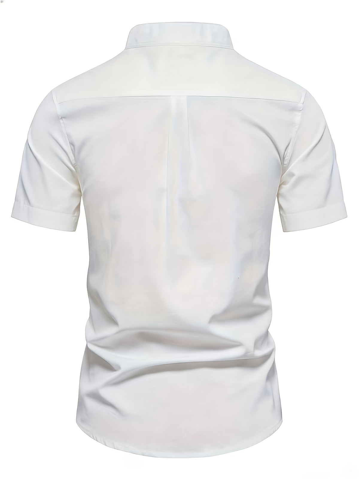 Men'S Stand-Up Collar Short Sleeve Shirt, High-Quality Solid Color Business Casual Top, Suitable for Spring Summer - White