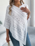 Elegant Solid Color V-Neck Cable Cape Sweater for Autumn And Winter Leisure - White