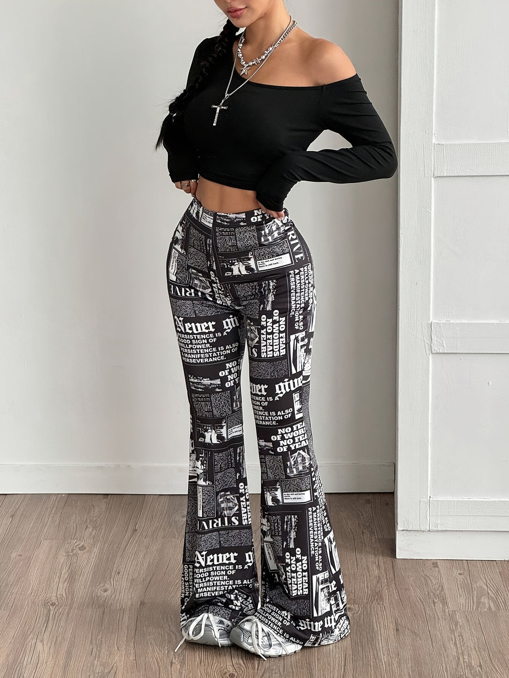 2026 New Women'S Elastic Waist Full Print Flare Leg Pants | Casual Long Length, Skinny Fit, All-Season Printed Trousers for Going Out - Mixed colors