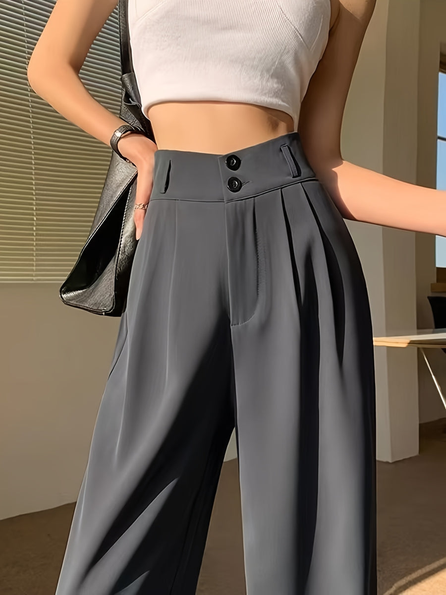 Ice Fiber Fabric Cool Touch Ultra-Thin Summer Women's Long Pants, 2026 Spring/Summer New Style Slim Fit Suit Pants, Trendy Women's Pants, Wide-Leg Loose Fit, Widened Cut, Loose Size, Suitable for Women's Summer Wide-Leg Pants, Draped Straight-Leg - Grey
