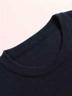 American Casual Men'S Contrast Striped Round Neck Sweater, Daily Easy Fashion Slimming Long Sleeve Knit Base Layer - Navy Color