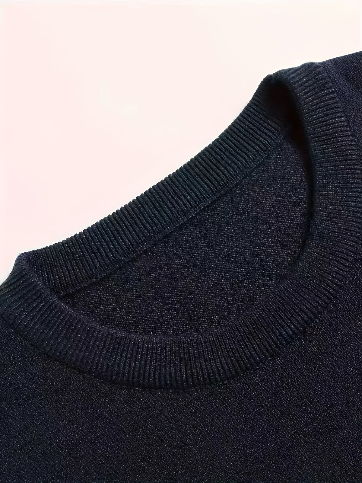 American Casual Men'S Contrast Striped Round Neck Sweater, Daily Easy Fashion Slimming Long Sleeve Knit Base Layer - Navy Color