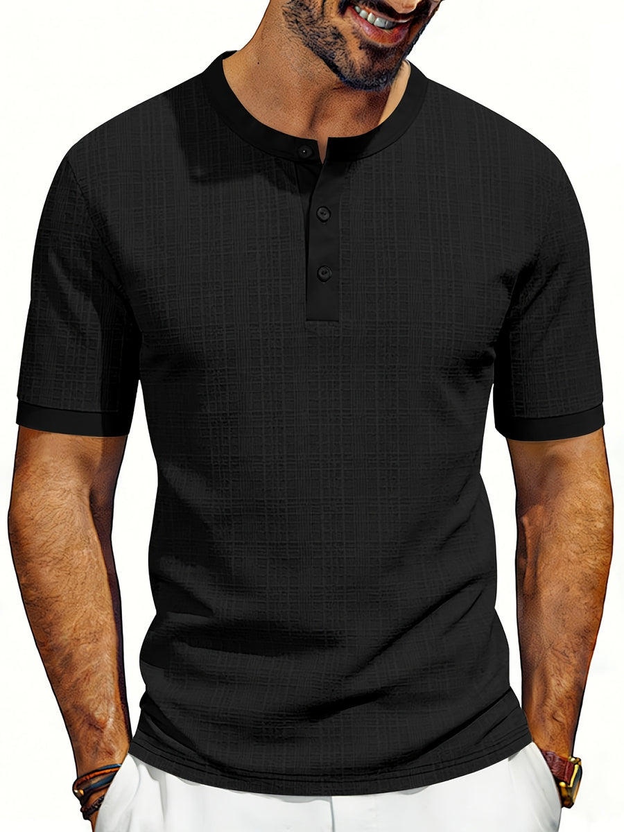 Men'S Loose Casual Henley Short-Sleeve Shirts for Summer - Black