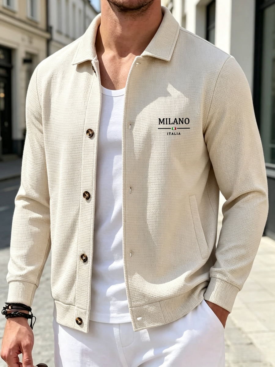 [Pearson OBM] Spring/Autumn New Men'S Solid Color Lapel Waffle Outdoor Sports Comfortable Breathable Men'S Jacket Long Sleeve Button-Up Jacket (Random Print) - Khaki