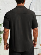 Solid Color Henley Shirt, New Summer Lightweight Solid Color Top, Casual And Comfortable Linen Henley Shirt, Comfortable Fabric, Suitable for Daily And Casual Wear - Black