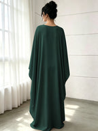 1pc Fashion Satin Color Shirt Elegant Vacation Comfortable Loose Long Sleeve Solid Color Easy Breathable Casual Women'S Abaya Dress. Abayas for Women Muslim Khimar Bayan Dresses Jibba Tunisian Women'S Jilbab Muslim Women - Dark Green
