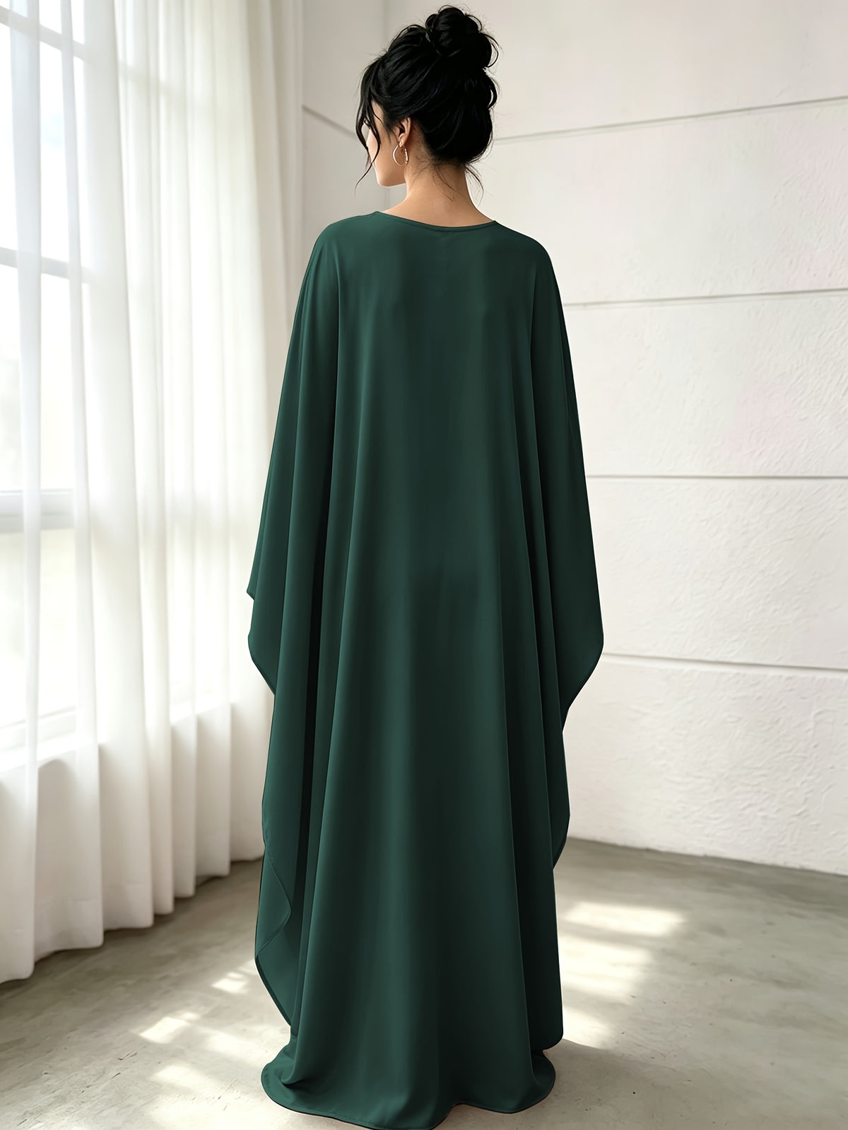 1pc Fashion Satin Color Shirt Elegant Vacation Comfortable Loose Long Sleeve Solid Color Easy Breathable Casual Women'S Abaya Dress. Abayas for Women Muslim Khimar Bayan Dresses Jibba Tunisian Women'S Jilbab Muslim Women - Dark Green