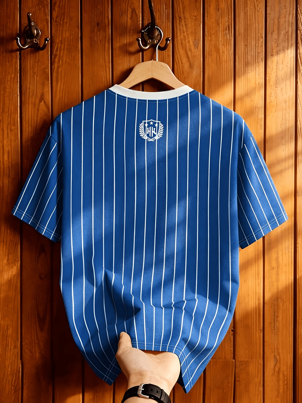 Summer Casual Striped Men'S T-Shirt, Contrast Shoulder Stripes Wheat Shield Print Breathable All-Match Round Neck Short Sleeve Top, Comfortable And Airy, Ideal Gift for Holidays - Mixed Color 3