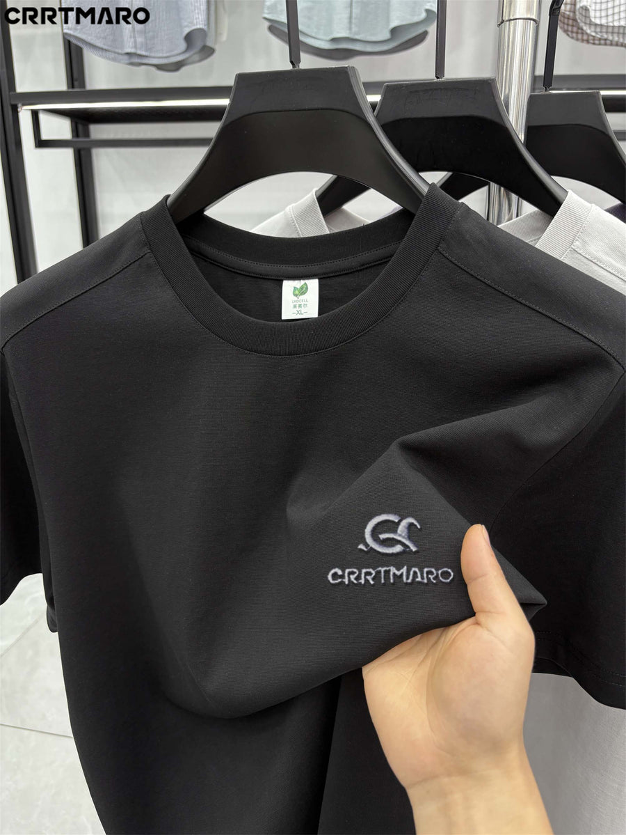Katemar CRRTMARO New Summer Round Neck Ice Silky Fiber Fabric Quick-Dry Short Sleeve T-Shirt for Young Men, Loose Fit Casual Short Sleeve Top, Men's Apparel NKY - Black