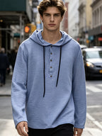 Men'S Breathable Hooded Long Sleeve Beach Henley Base Shirt - Light Blue