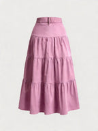 Women'S Solid High-Waist Half Skirt - Pink
