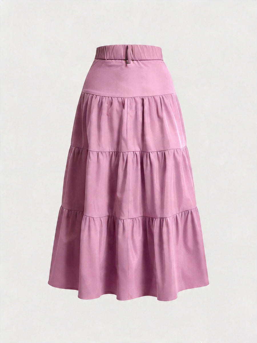 Women'S Solid High-Waist Half Skirt - Pink