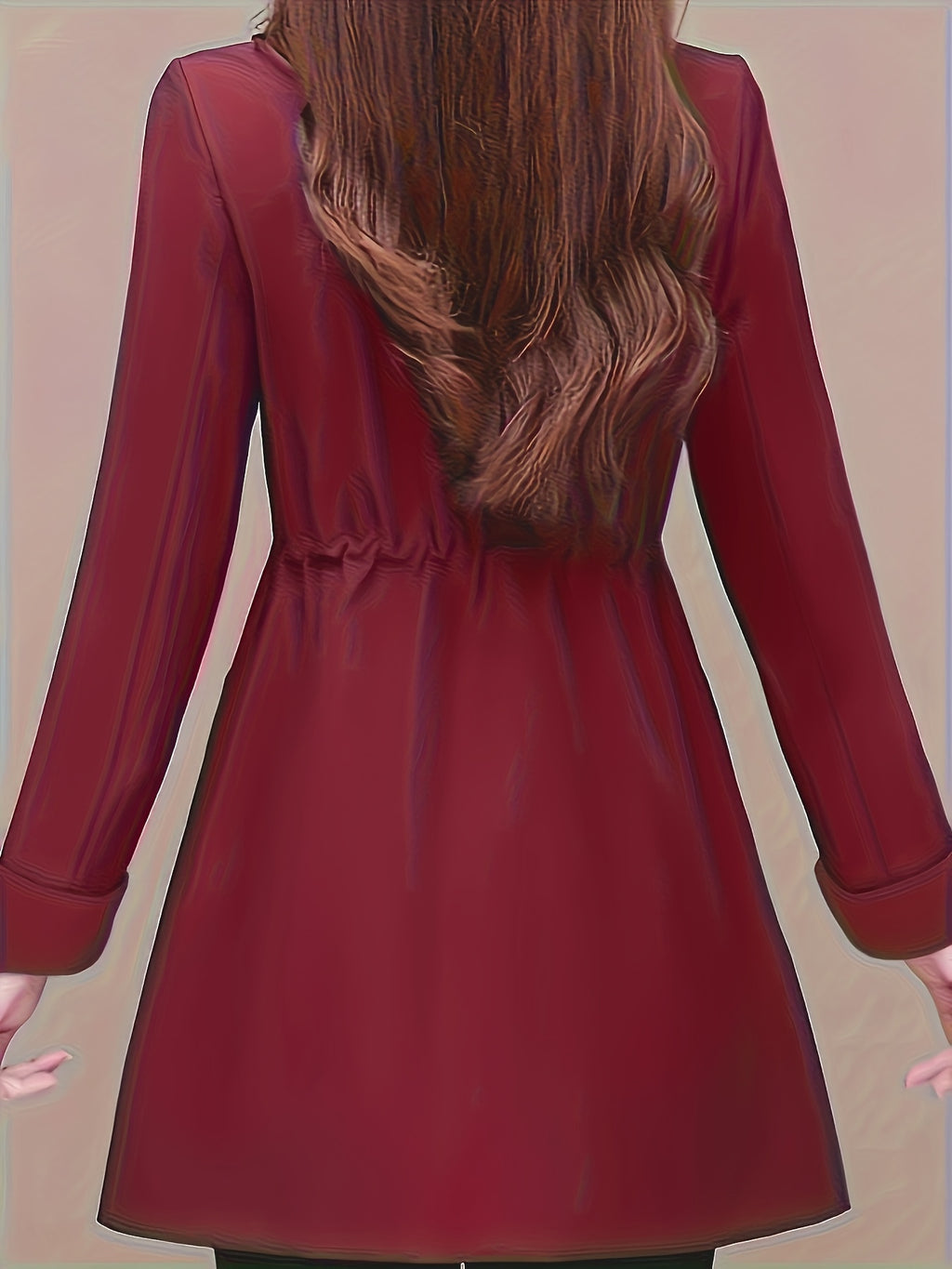 Spring And Autumn Fashion Long Slim Long-Sleeved Shirt Coat - Deep Red