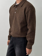 Men's POLO Collar Sweater for Autumn/Winter, Lazy-Style High-End Winter Pullover, Inner Layer Base Top, Lapel Knit Outerwear, Thick Jacket - Coffee Color