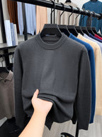 [Wading Whale OBM] 1pc Spring/Autumn New Men'S Knit Pullover Sweater, Old Money Style Solid Color Striped Round Neck Long Sleeve Knit Pullover for Men, Business Casual Fashion Striped Sweater, Suitable for Spring, Autumn - Dark Gray