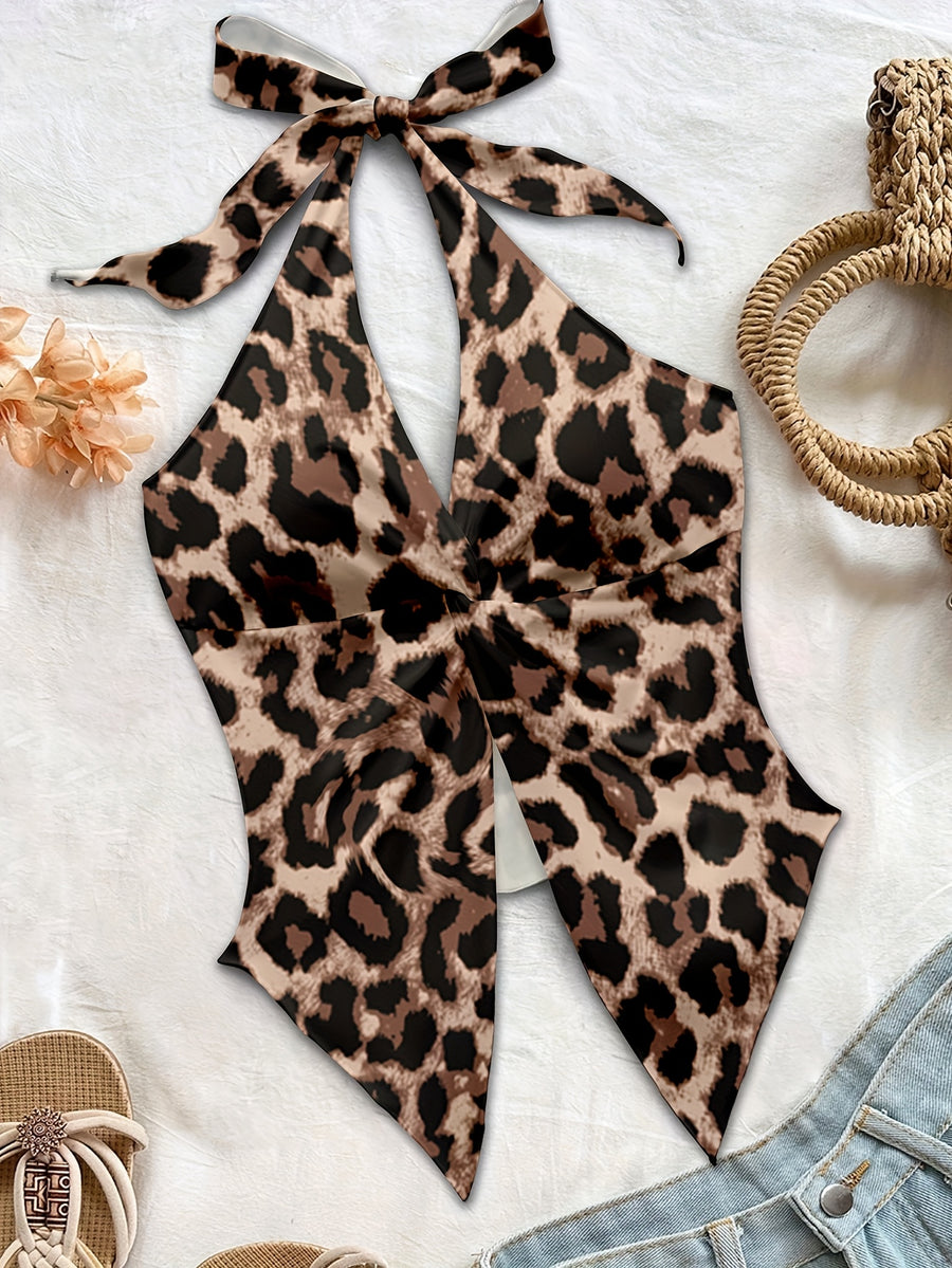 Women'S Spring/Summer Fall Boho Beach Vacation Outfits Marine Floral Leopard Print Trim Bustier Slim Fit Camisole Halter Top, Y2K Vintage Concert Outfit - Sepia