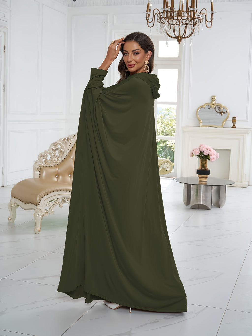 1pc Elegant And Fashionable Hooded One-Piece Abaya Été Abaya Femme Women Abaya Muslim Dress Robe Été Abaya Femme Prayer Jilbab - Olive Green